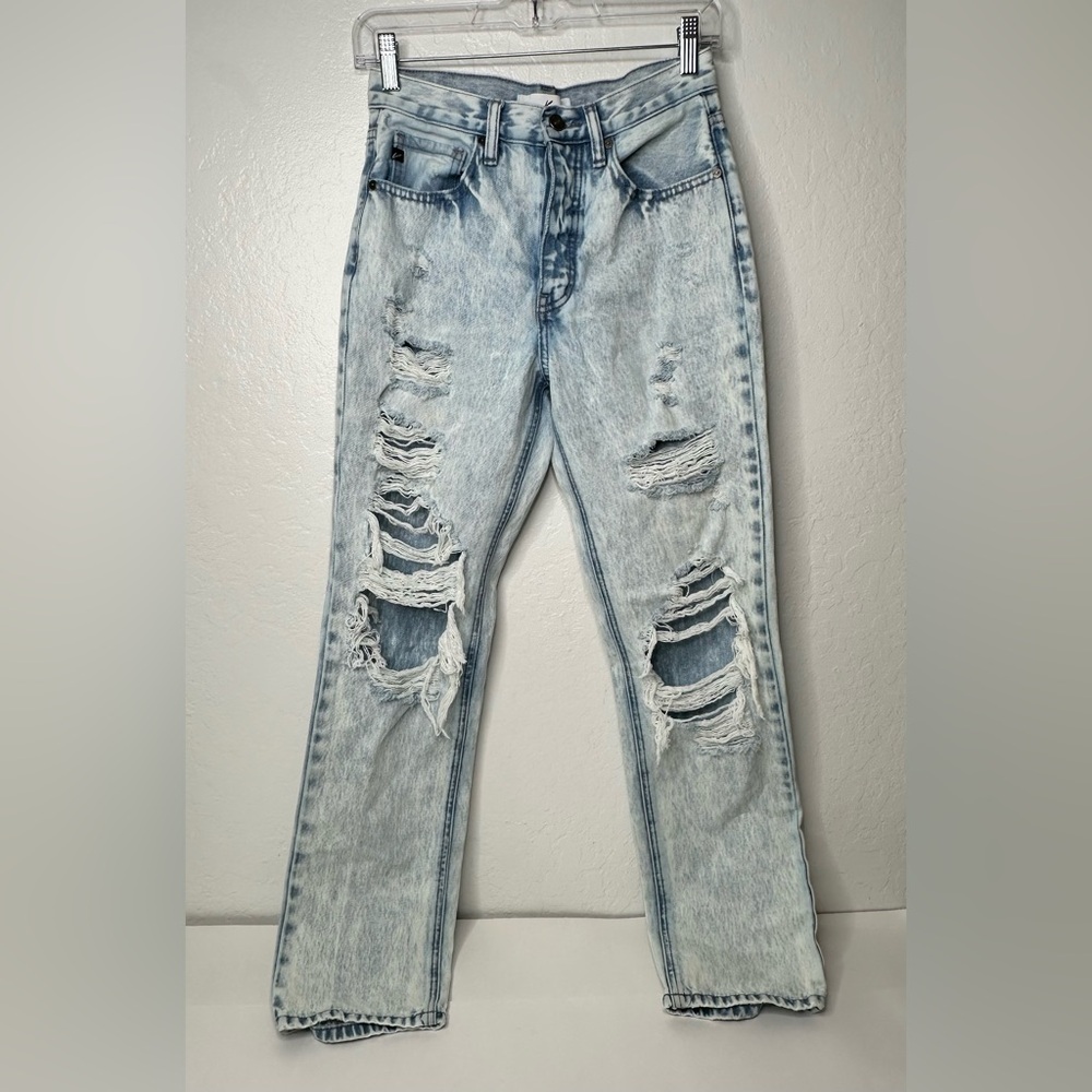 Kancan Women Jeans Size 24 Acid Blue Distressed High Rise 90s Boyfriend Denim